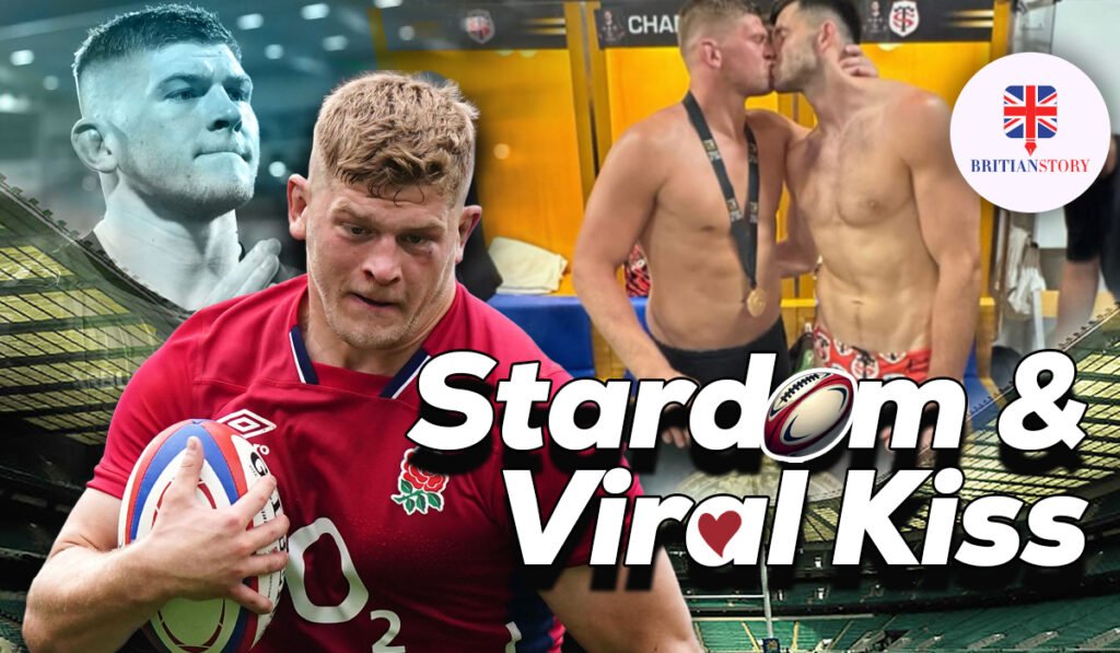 Jack Willis celebrating on the rugby pitch with Stade Toulousain